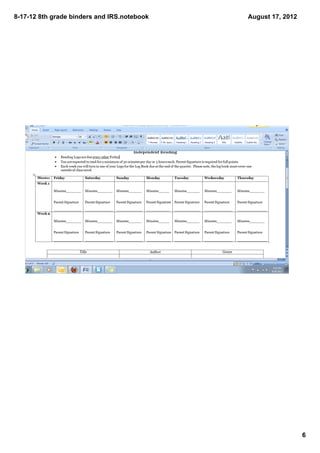 8­17­12 8th grade binders and IRS.notebook   August 17, 2012




                                                               6
 