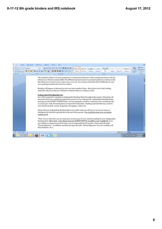 8­17­12 8th grade binders and IRS.notebook   August 17, 2012




                                                               8
 