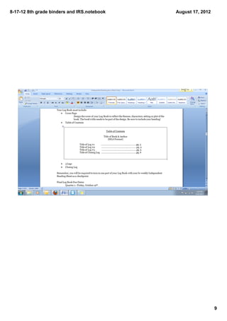 8­17­12 8th grade binders and IRS.notebook   August 17, 2012




                                                               9
 