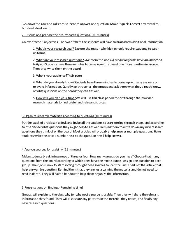 Research Activity Lesson Plan