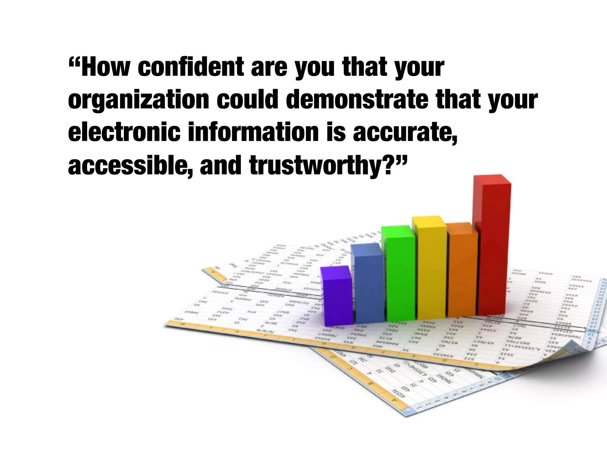 “How conﬁdent are you that your
organization could demonstrate that your
electronic information is accurate,
accessible, and trustworthy?” 
 