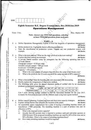 8th Semester Mechanical Engineering VTU 2010 Scheme question papers till Jan 2019