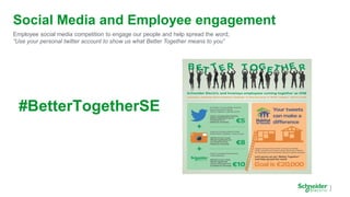 Social Media and Employee engagement
Employee social media competition to engage our people and help spread the word;
“Use your personal twitter account to show us what Better Together means to you”
#BetterTogetherSE
 