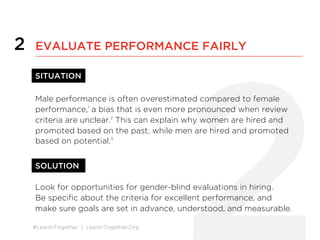 #LeanInTogether | LeanInTogether.Org
2
2 EVALUATE PERFORMANCE FAIRLY
SITUATION
Male performance is often overestimated com...