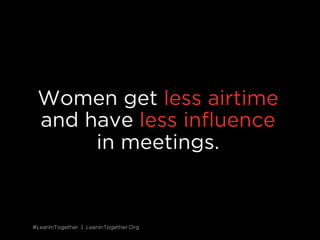 #LeanInTogether | LeanInTogether.Org#LeanInTogether | LeanInTogether.Org
Women get less airtime
and have less inﬂuence
in ...
