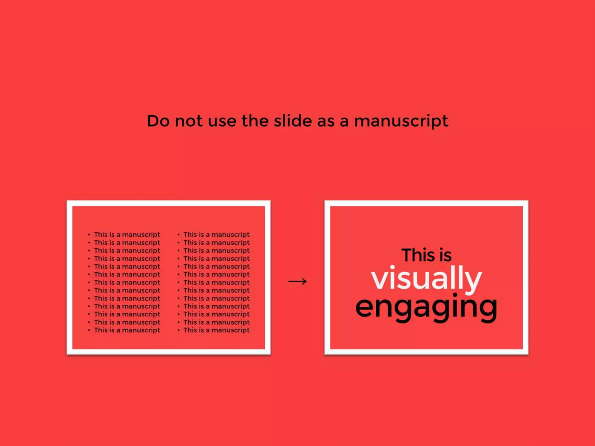 Do not use the slide as a manuscript
→
 