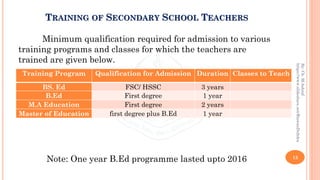 Training of Secondary School Teachers in Pakistan | PDF