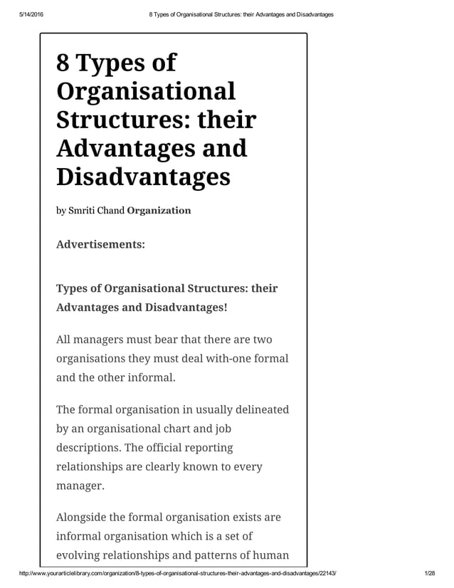 8 types of organisational structures their advantages and disadvantages ...