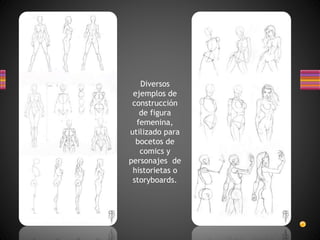 Diversos
ejemplos de
construcción
de figura
femenina,
utilizado para
bocetos de
comics y
personajes de
historietas o
storyboards.
 