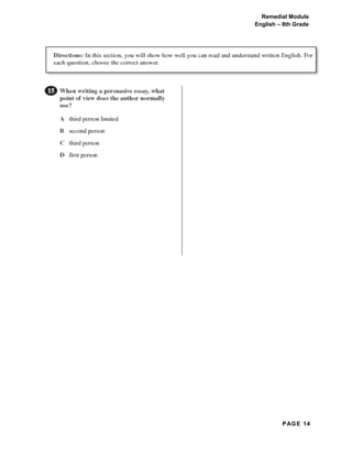 PAGE 14
Remedial Module
English – 8th Grade
 