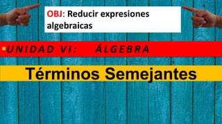 OBJ: Reducir expresiones
algebraicas
U N I DA D V I : Á LG E B R A
Términos Semejantes
 