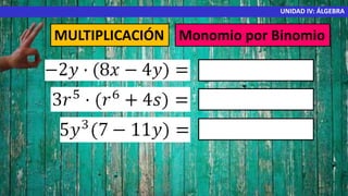 MULTIPLICACIÓN Monomio por Binomio
UNIDAD IV: ÁLGEBRA
 