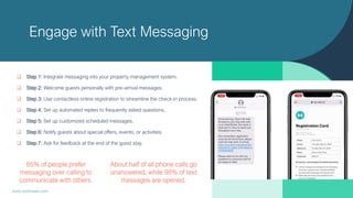 Engage with Text Messaging
❑ Step 1: Integrate messaging into your property management system.
❑ Step 2: Welcome guests pe...