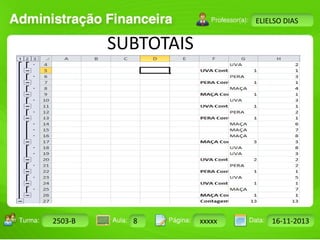 Turma: 2503-B Aula: 10 Pág: 10 a 17 Data: 18-jan-12 
2503-B 8 xxxxx 16-11-2013 
Instrutor: Ricardo Paladini Matos 
ELIELSO DIAS 
SUBTOTAIS 
 