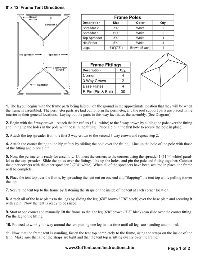 8 x 12 Frame Tent Installation Instructions