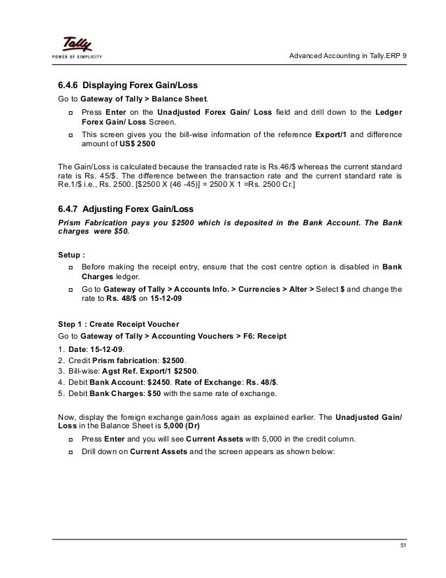 Unadjusted forex gain loss in tally 9