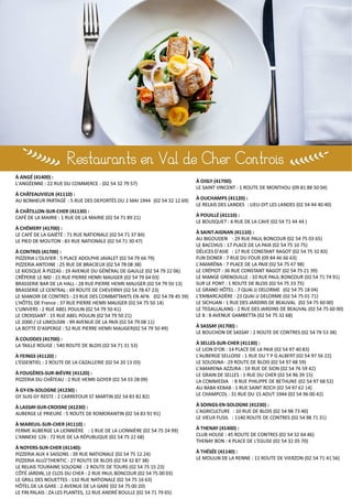 Tous les restaurants du Val de Cher Controis