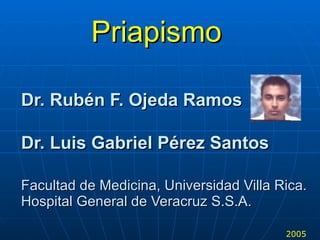 Dr. Rubén F. Ojeda Ramos Dr. Luis Gabriel Pérez Santos   Facultad de Medicina, Universidad Villa Rica. Hospital General de Veracruz S.S.A. 2005 Priapismo 
