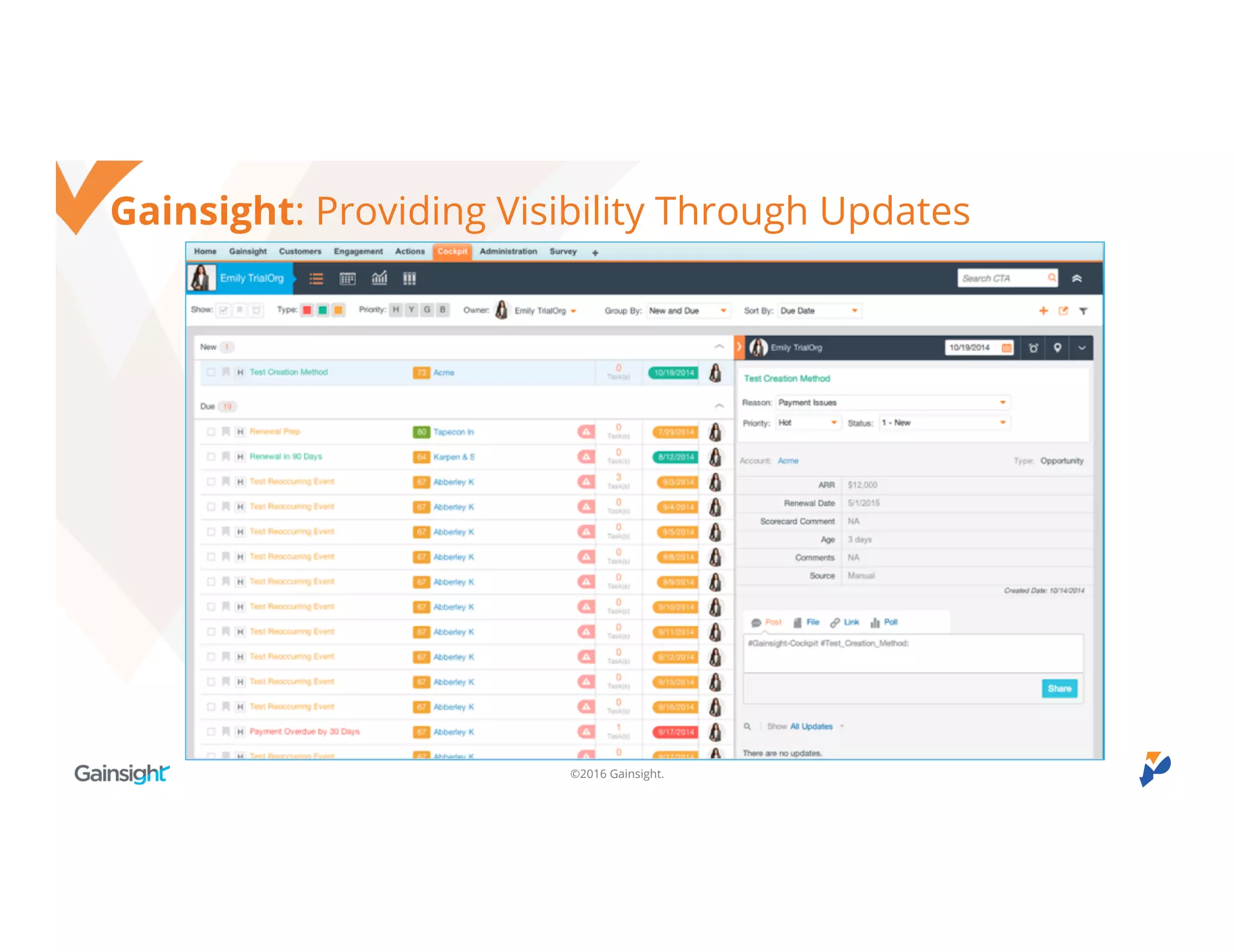 ©2016 Gainsight.
Gainsight: Providing Visibility Through Updates
 
