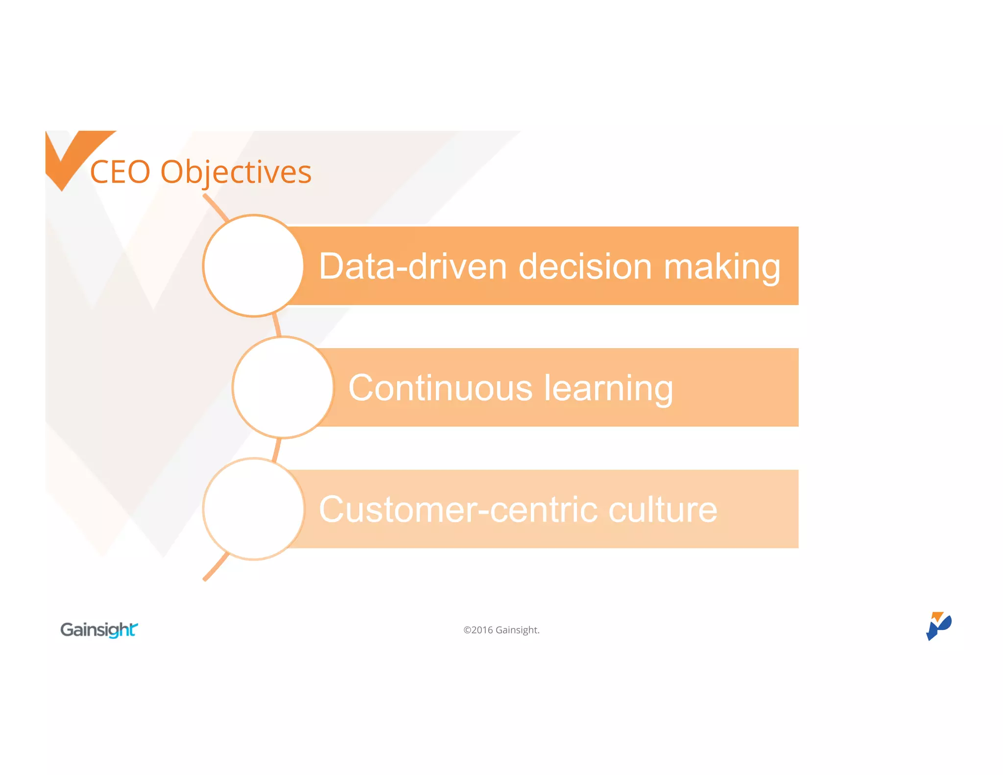 ©2016 Gainsight.
CEO Objectives
Data-driven decision making
Continuous learning
Customer-centric culture
 