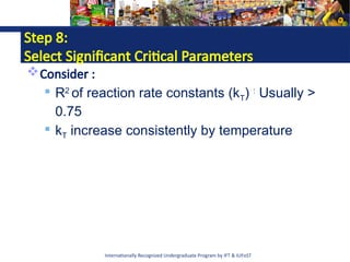 Internationally Recognized Undergraduate Program by IFT & IUFoST
Step 8:
Select Significant Critical Parameters
Consider :
 R2
of reaction rate constants (kT) :
Usually >
0.75
 kT increase consistently by temperature
 