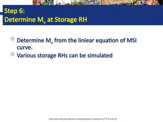 Internationally Recognized Undergraduate Program by IFT & IUFoST
Step 6:
Determine Me at Storage RH
 Determine Me from the liniear equation of MSI
curve.
 Various storage RHs can be simulated
 