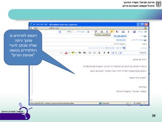 39
:‫א‬ ‫לתרחיש‬ ‫דוגמא‬
‫כיתה‬ ‫מחנך‬
‫להורי‬ ‫מכתב‬ ‫שולח‬
:‫בנושא‬ ‫התלמידים‬
"‫הורים‬ ‫"אסיפת‬
 