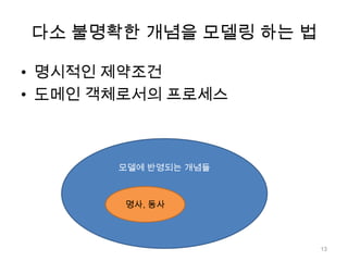 다소 불명확한 개념을 모델링 하는 법명시적인 제약조건도메인 객체로서의 프로세스모델에 반영되는 개념들명사, 동사13