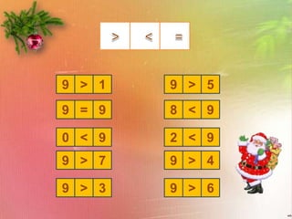 9 > 1   9 > 5
9 = 9   8 < 9

0 < 9   2 < 9
9 > 7   9 > 4

9 > 3   9 > 6
                wb
 