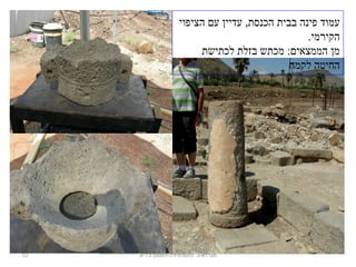 10 ‫נחום-מיניה-חמאם‬ .‫מגדלא-כ‬9-13
‫הציפוי‬ ‫עם‬ ‫עדיין‬ ,‫הכנסת‬ ‫בבית‬ ‫פינה‬ ‫עמוד‬
.‫הקירמי‬
‫לכתישת‬ ‫בזלת‬ ‫מכתש‬ :‫הממצאים‬ ‫מן‬
‫לקמח‬ ‫החיטה‬
 