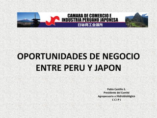 OPORTUNIDADES DE NEGOCIO
ENTRE PERU Y JAPON
Pablo Castillo S.
Presidente del Comité
Agropecuario e Hidrobiológico
C C I P J
.
 
