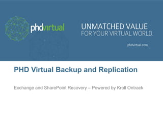 PHD Virtual Backup and Replication
Exchange and SharePoint Recovery – Powered by Kroll Ontrack
 