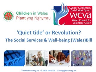 ‘Quiet tide’ or Revolution?
The Social Services & Well-being (Wales)Bill

 www.wcva.org.uk  0800 2888 329  help@wcva.org.uk

 