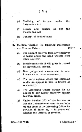 Previous year Question paper For Guahati University 