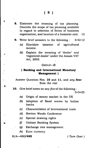Previous year Question paper For Guahati University 