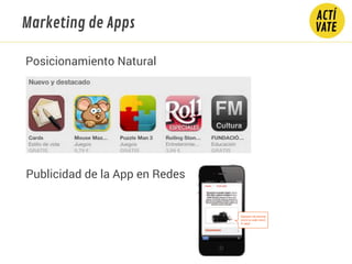 Posicionamiento Natural
Publicidad de la App en Redes
Marketing de Apps
 
