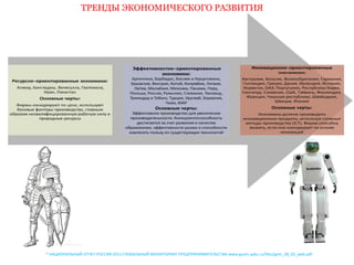 ТРЕНДЫ ЭКОНОМИЧЕСКОГО РАЗВИТИЯ 
* НАЦИОНАЛЬНЫЙ ОТЧЕТ РОССИЯ 2011:ГЛОБАЛЬНЫЙ МОНИТОРИНГ ПРЕДПРИНИМАТЕЛЬСТВА www.gsom.spbu.ru/files/gem_28_02_web.pdf 
 