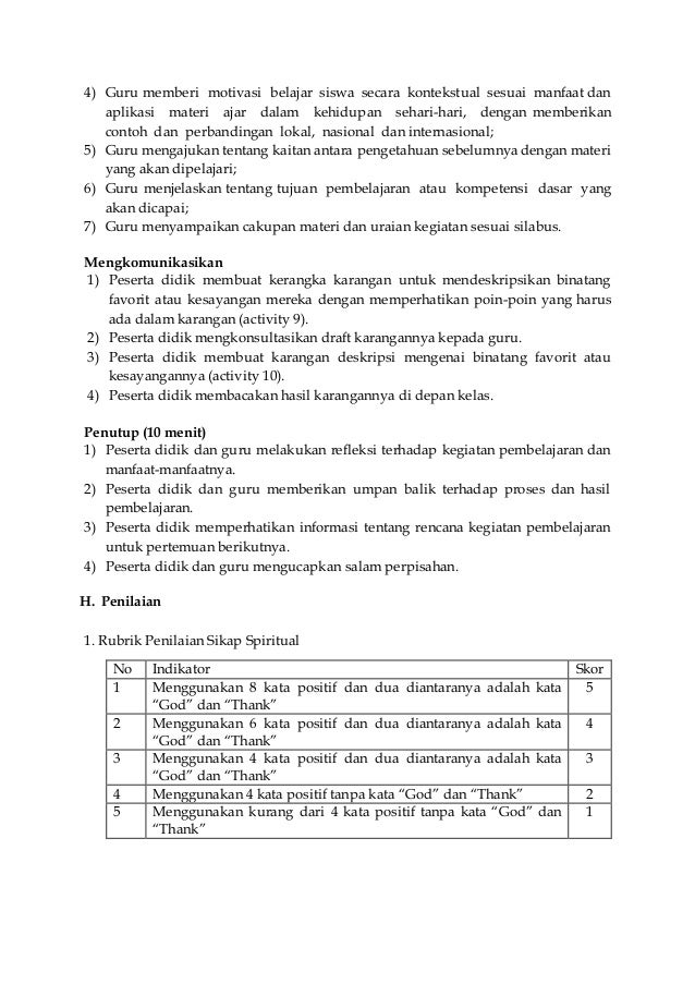 RPP my favourite animals - Kurikulum 2013 Bahasa Inggris 