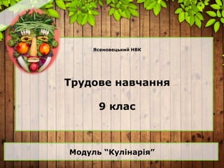 Ясеновецький НВК
Трудове навчання
9 клас
Модуль “Кулінарія”
 