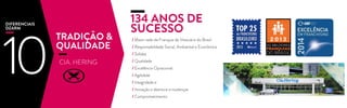 134 ANOS DE
SUCESSO
/ Maior rede de Franquia de Vestuário do Brasil
/ Responsabilidade Social, Ambiental e Econômica
/ Solidez
/ Qualidade
/ Excelência Opracional
/ Agilidade
/ Integridade e
/ Inovação e abertura a mudanças
/ Comprometimento
DIFERENCIAIS
DZARM
1
TRADIÇÃO &
QUALIDADE
0 CIA. HERING
 