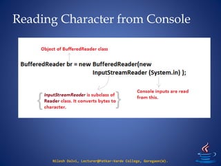 Reading Character from Console
Nilesh Dalvi, Lecturer@Patkar-Varde College, Goregaon(W).
 