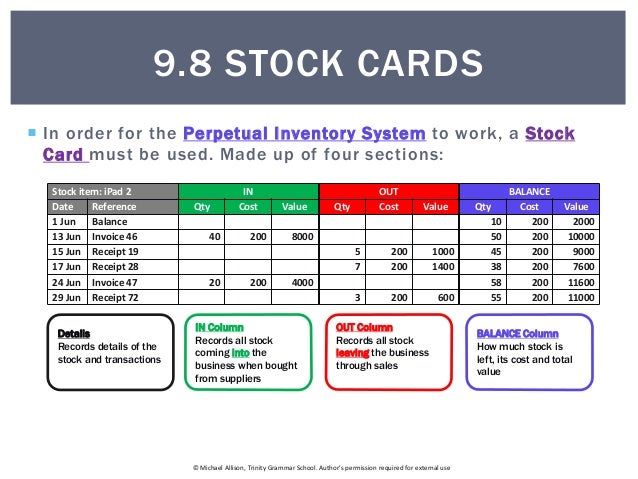 9.8 Stock Cards