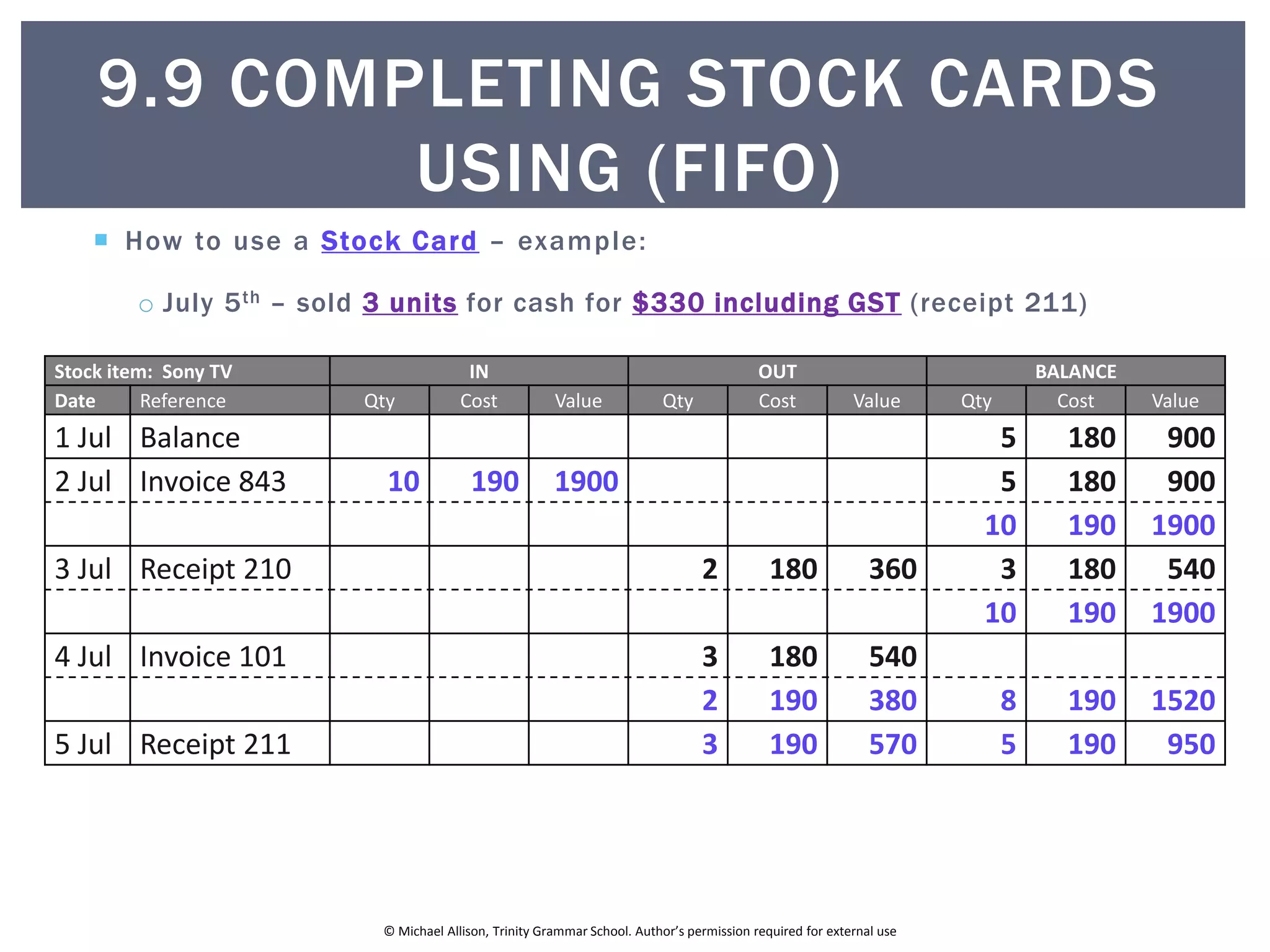 9.9 Completing Stock Cards using FIFO | PPTX