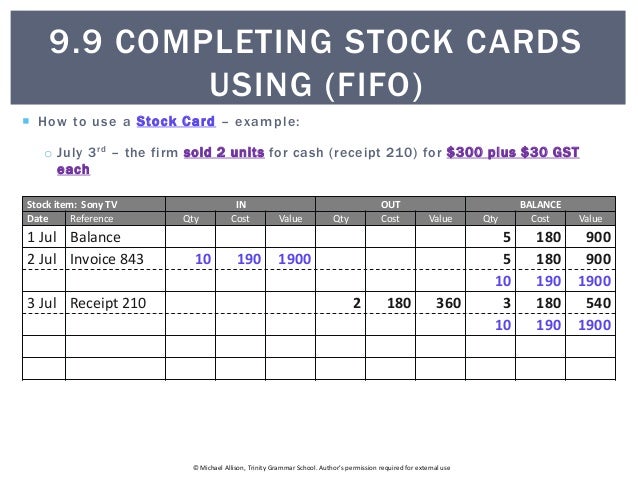 9 9 completing stock cards using fifo sample of stock card for inventory