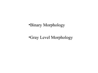 •Binary Morphology
•Gray Level Morphology
 