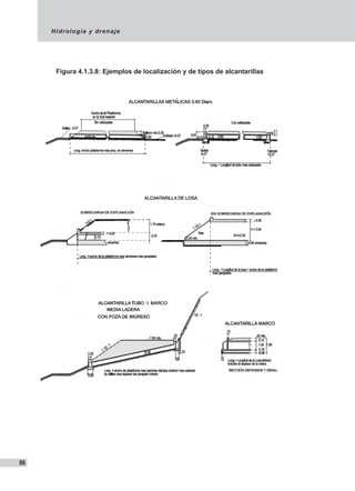 Hidrología y drenaje
86
Figura 4.1.3.8: Ejemplos de localización y de tipos de alcantarillas
 