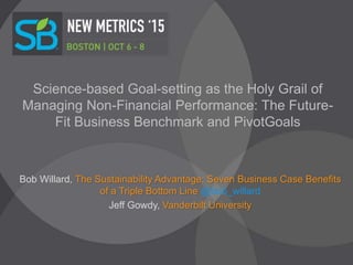 Science-based Goal-setting as the Holy Grail of
Managing Non-Financial Performance: The Future-
Fit Business Benchmark and PivotGoals
Bob Willard, The Sustainability Advantage: Seven Business Case Benefits
of a Triple Bottom Line @bob_willard
Jeff Gowdy, Vanderbilt University
 