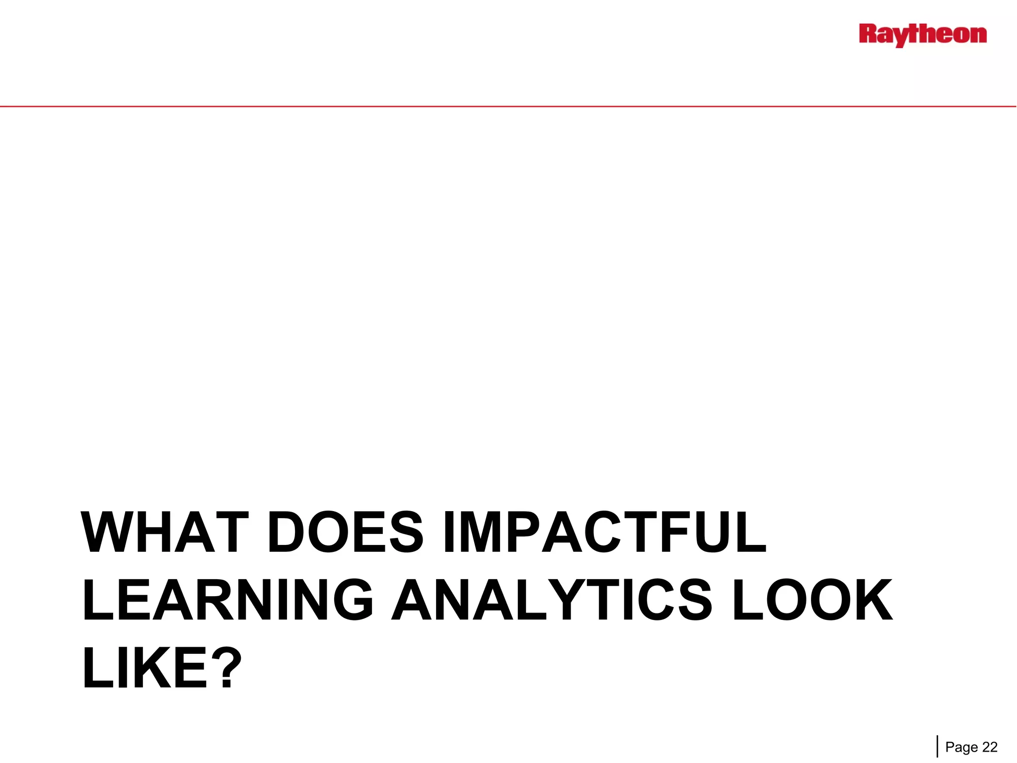 Page 22
WHAT DOES IMPACTFUL
LEARNING ANALYTICS LOOK
LIKE?
 