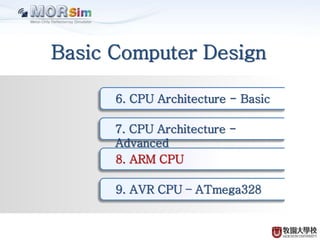 Basic Computer Design
7. CPU Architecture -
Advanced
8. ARM CPU
9. AVR CPU – ATmega328
10. Role of CPU
 