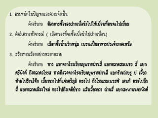 1. ตระหนักในปัญหาและความจาเป็น
คาอธิบาย ต้องการซื้อของฝากเพื่อนาไปให้เพื่อนที่ตนจะไปเยี่ยม
2. คิดวิเคราะห์วิจารณ์ ( เลือกของที่จะซื้อเพื่อนาไปฝากเพื่อน)
คาอธิบาย เลือกซื้อน้าพริกหนุ่ม เพราะเป็นอาหารประจาภาคเหนือ
3. สร้างทางเลือกอย่างหลากหลาย
คาอธิบาย ทาง แรกจากโรงเรียนยุพราชผ่านสี่ แยกตลาดสมเพชร สี่ แยก
ศรีพิงค์ ถึงตลาดวโรรส ทางที่สองจากโรงเรียนยุพราชผ่านสี่ แยกร้านถ่ายรู ป เลี้ยว
ซ้ายไปร้านโจ๊ก เลี้ยวขวาไปที่แจ่งศรีภูมิ ตรงไป ถึงโรงแรมเพรสซิ เดนท์ ตรงไปถึง
สี่ แยกตลาดเมืองใหม่ ตรงไปถึงเจดีย์ขาว แล้วเลี้ยงขวา ผ่านสี่ แยกสะพานนครพิงค์
 
